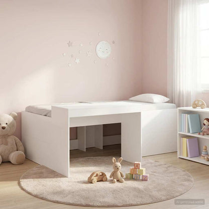 Kids'High Bed Frame with Desk White Engineered Wood