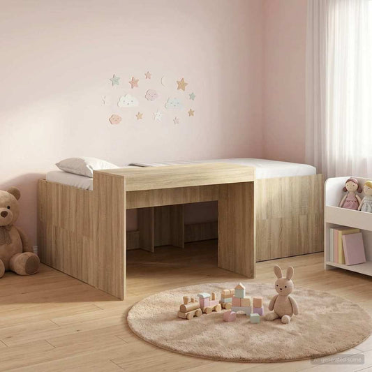 Kids'High Bed Frame with Desk Sonoma Oak Engineered Wood