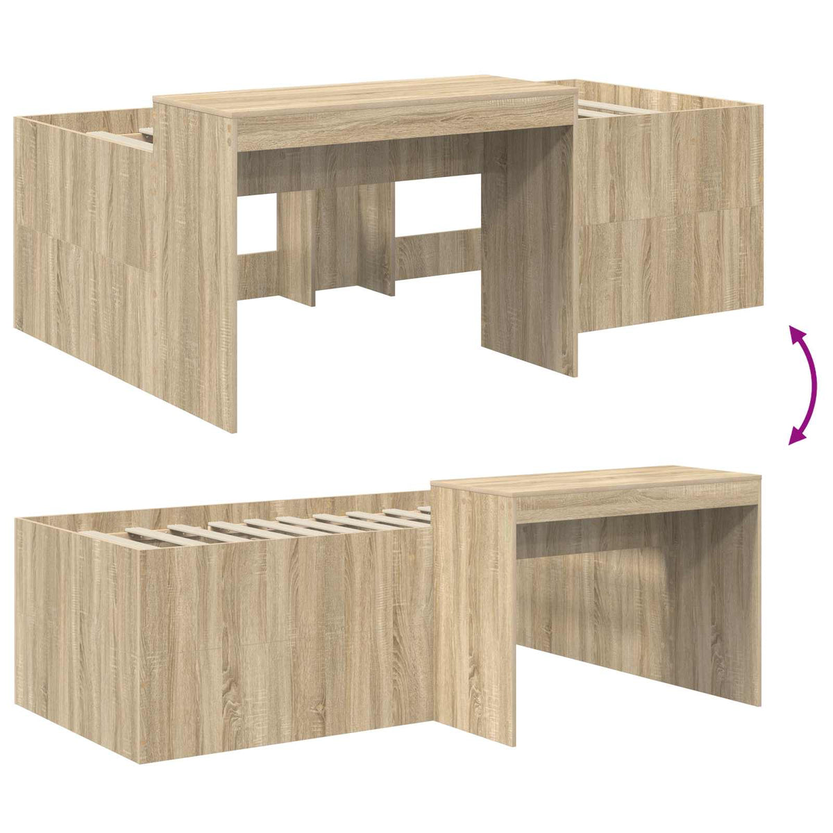 Kids'High Bed Frame with Desk Sonoma Oak Engineered Wood