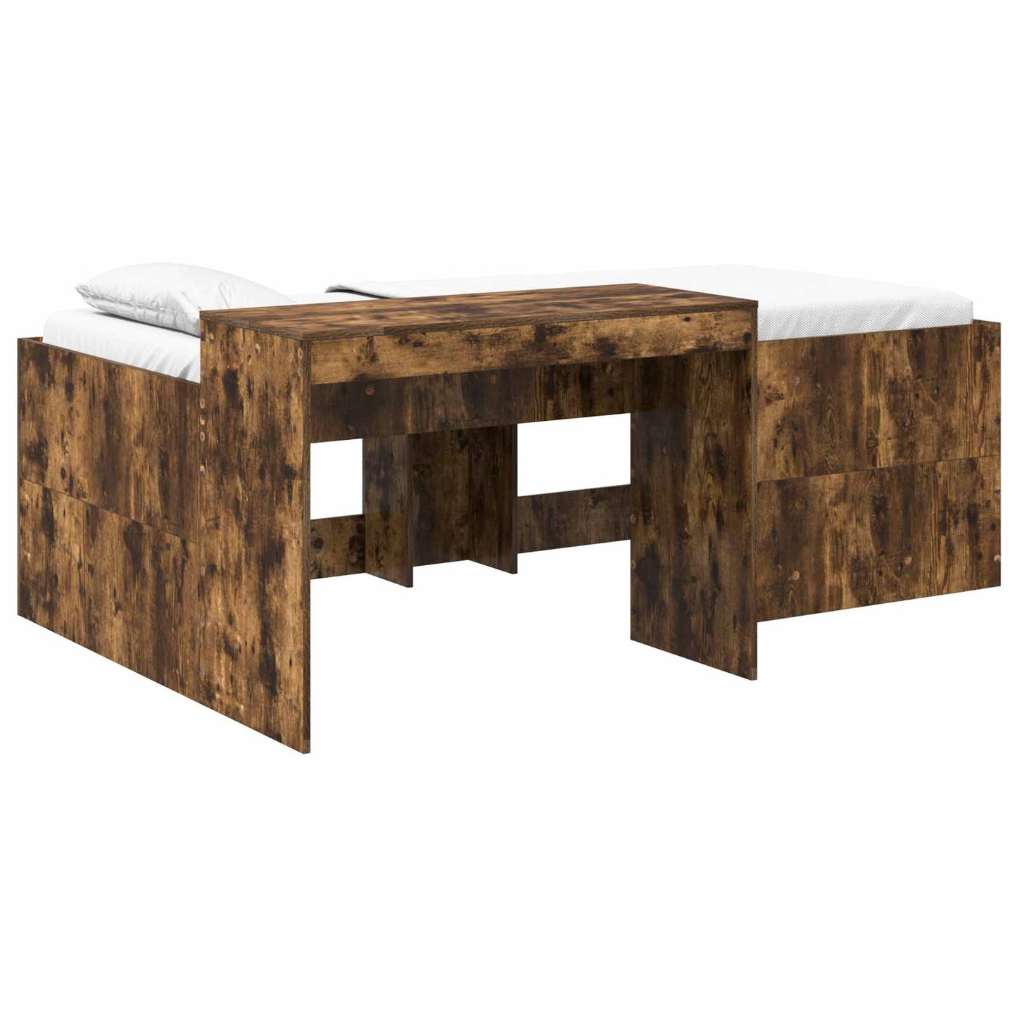 Kids'High Bed Frame with Desk Smoked Oak Engineered Wood