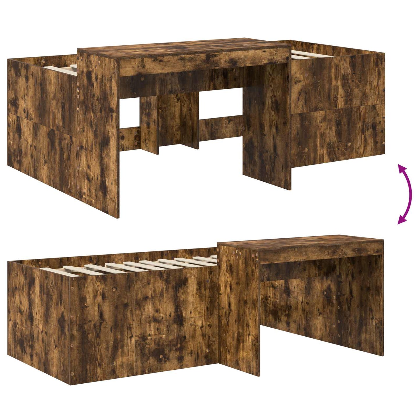 Kids'High Bed Frame with Desk Smoked Oak Engineered Wood