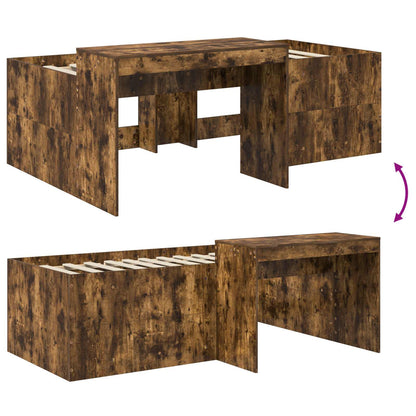 Kids'High Bed Frame with Desk Smoked Oak Engineered Wood