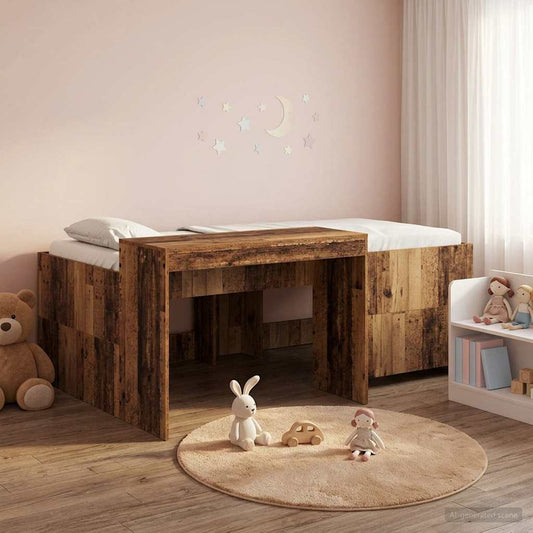 Kids'High Bed Frame with Desk Old Wood Engineered Wood