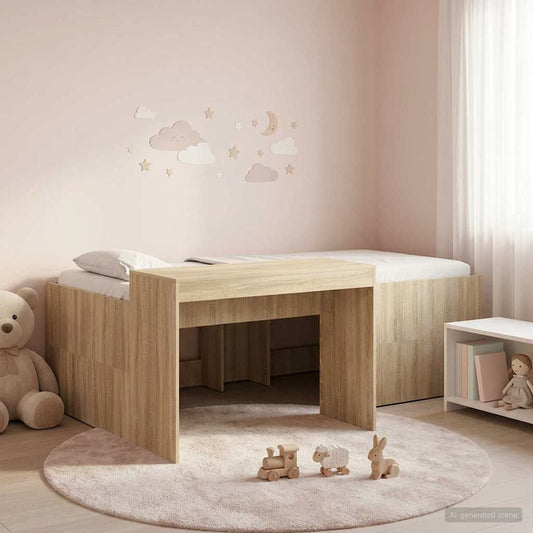 Kids'High Bed Frame with Desk Sonoma Oak 75 x 190 cm
