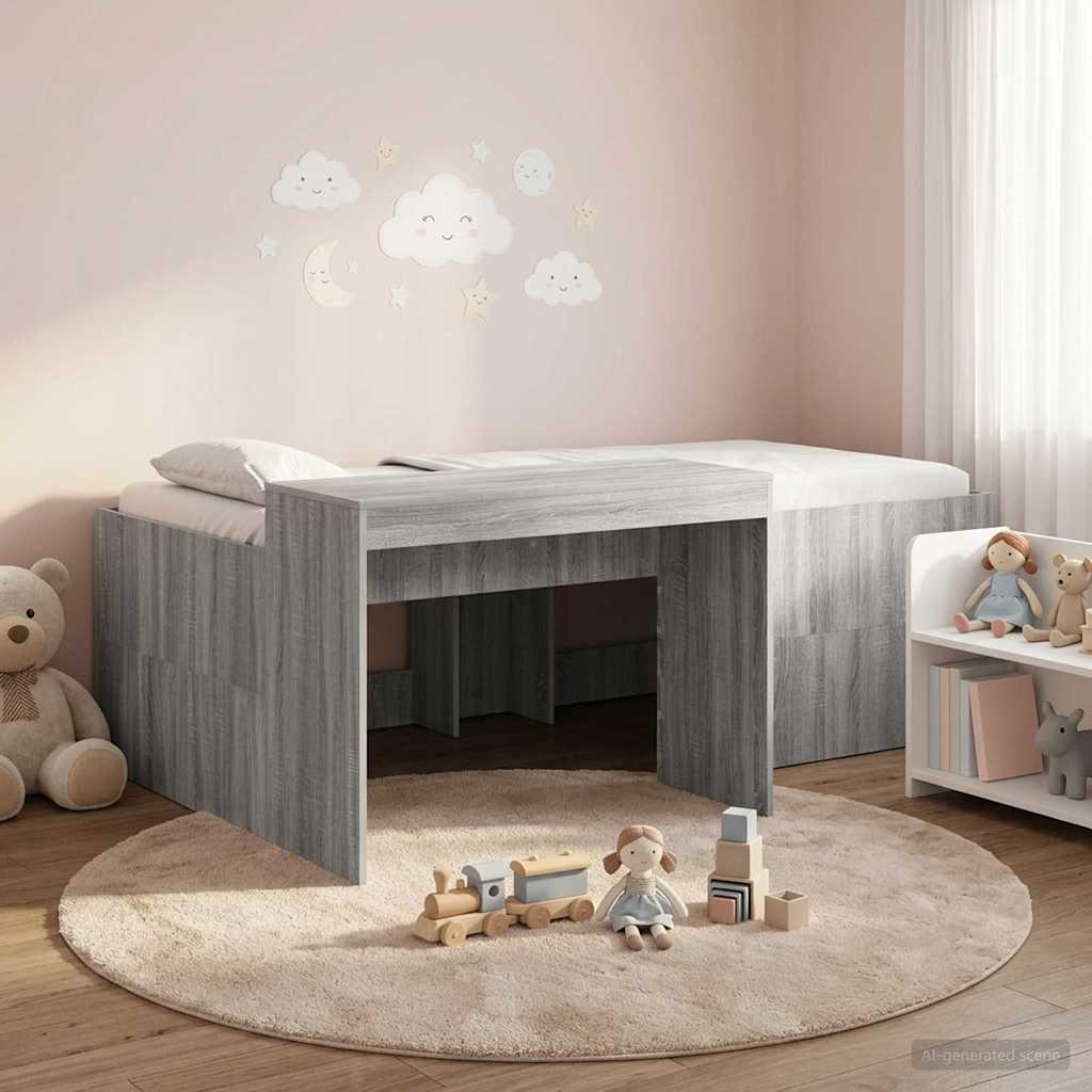 Kids'High Bed Frame with Desk Grey Sonoma 75 x 190 cm