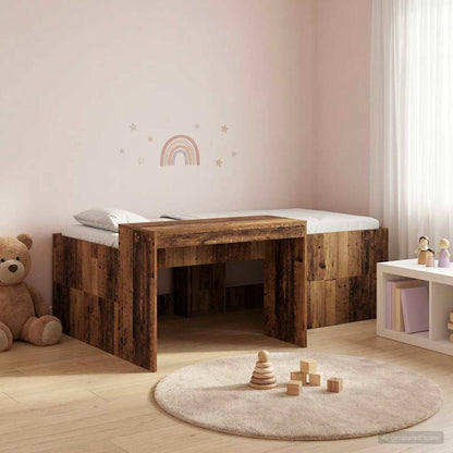 Kids'High Bed Frame with Desk Old wood 75 x 190 cm