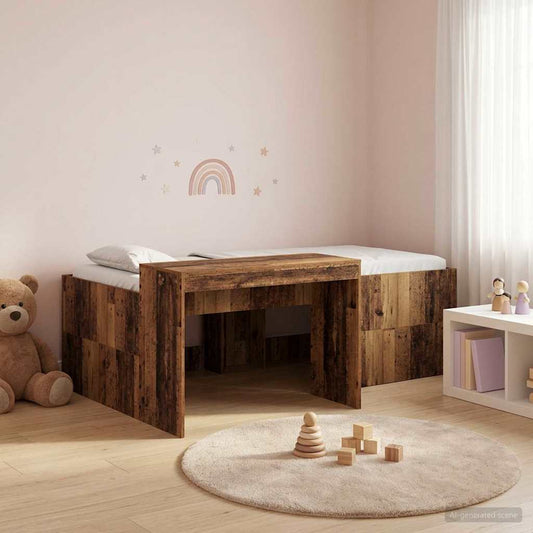 Kids'High Bed Frame with Desk Old wood 75 x 190 cm