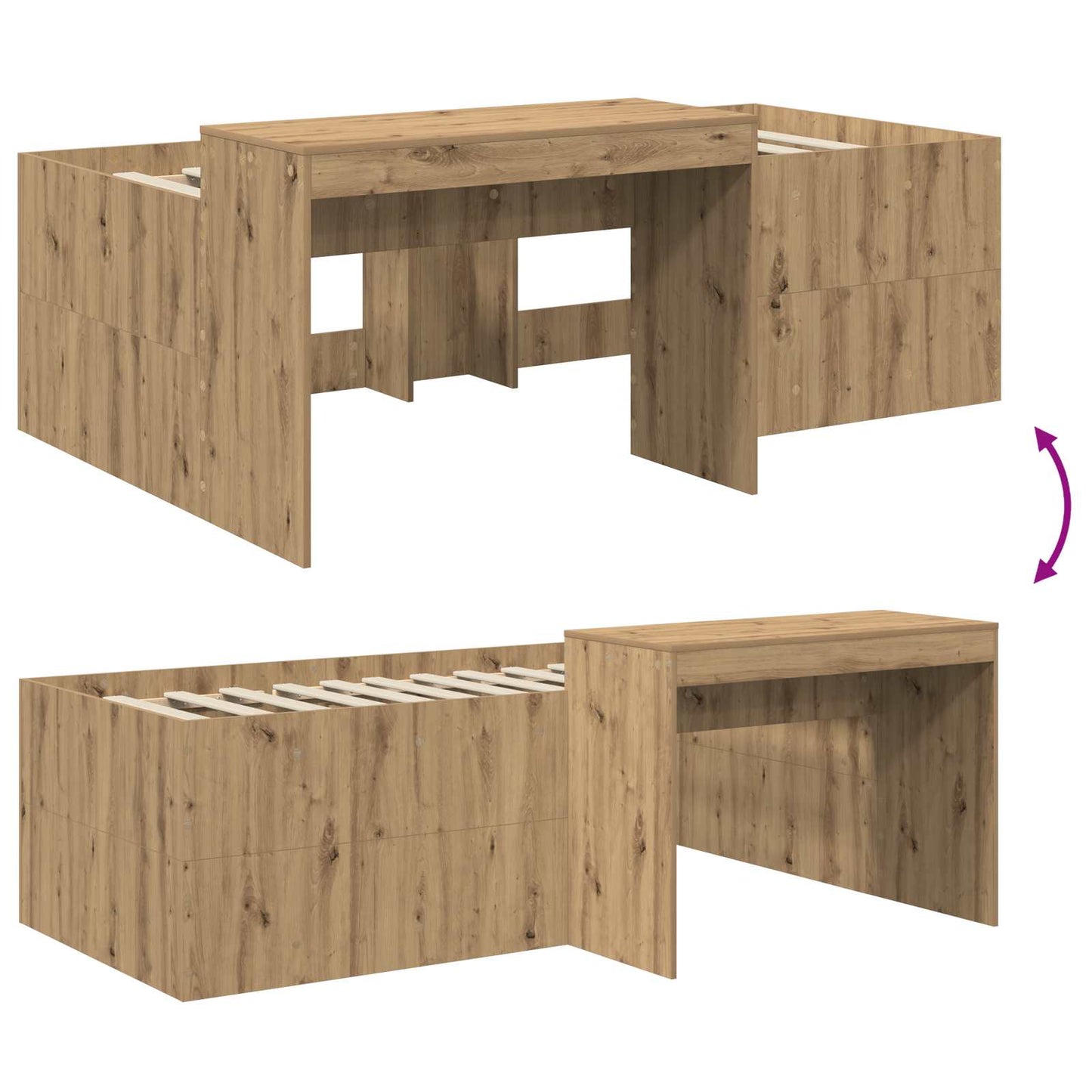 Kids'High Bed Frame with Desk Artisan Oak 75 x 190 cm