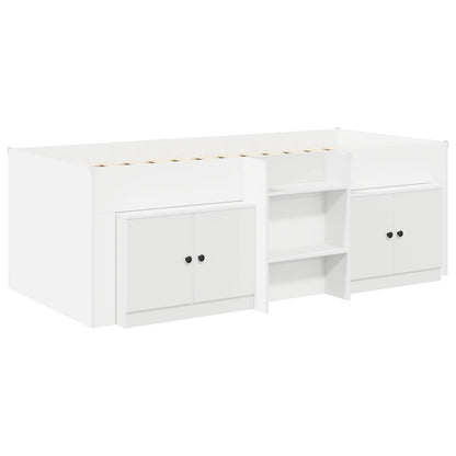 Loft Bed Frame with Cabinet 3 pcs White Engineered Wood