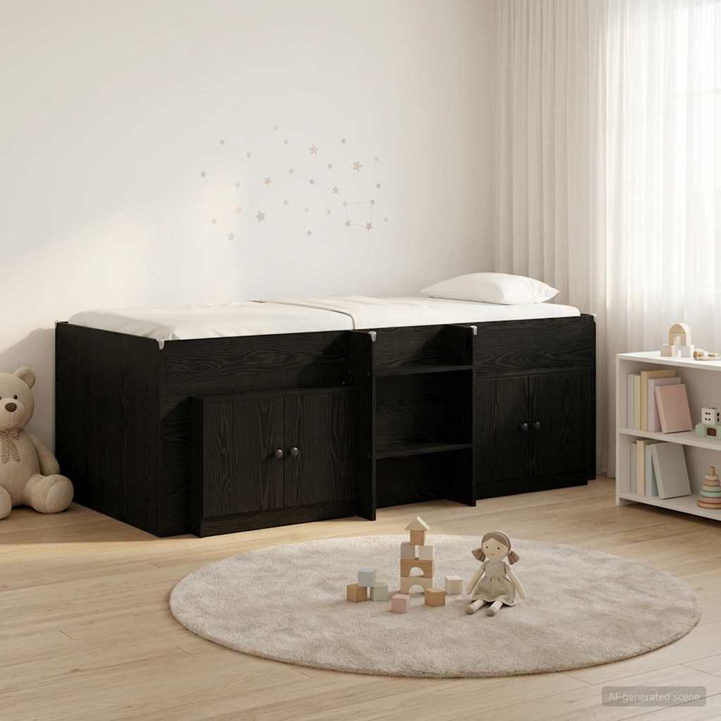 Loft Bed Frame with Cabinet 3 pcs Black Engineered Wood