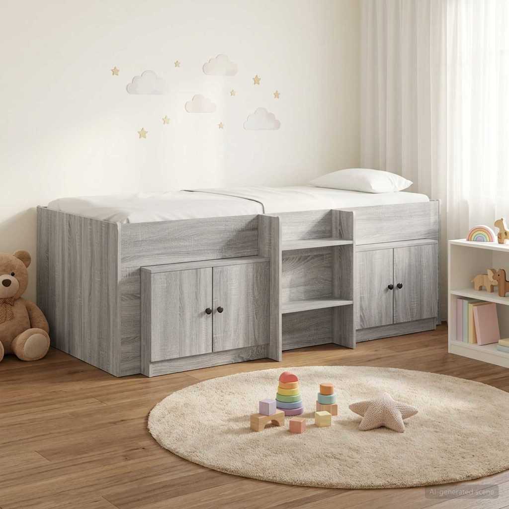 Loft Bed Frame with Cabinet 3 pcs Grey Sonoma Engineered Wood