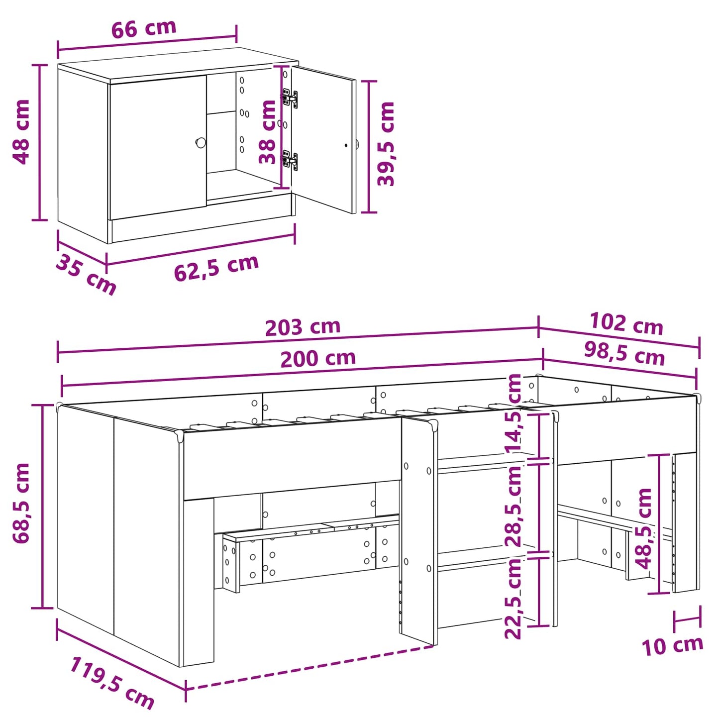 Loft Bed Frame with Cabinet 3 pcs Artisan Oak Engineered Wood
