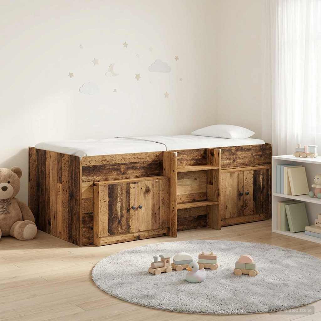 Loft Bed Frame with Cabinet 3 pcs Old Wood Engineered Wood