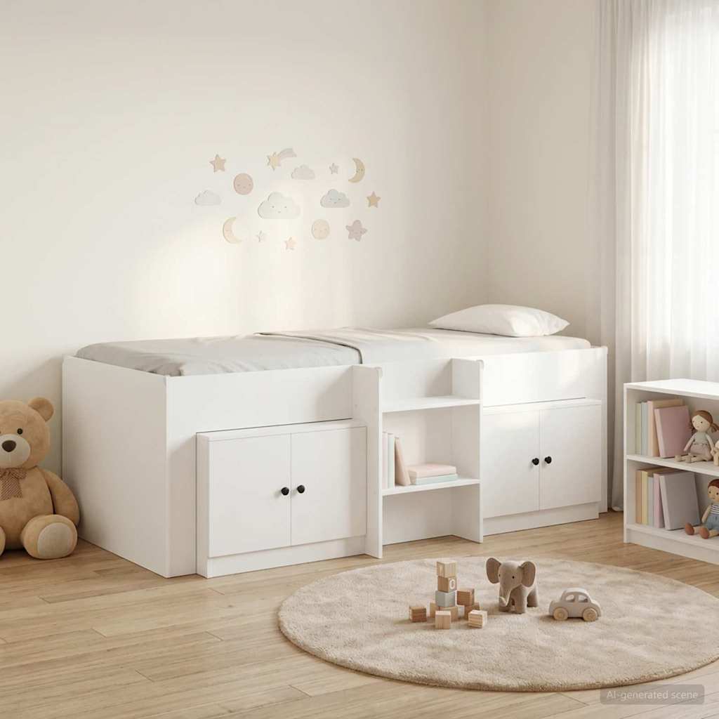 Loft Bed Frame with Cabinet 3 pcs White Engineered Wood