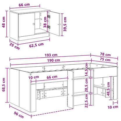 Loft Bed Frame with Cabinet 3 pcs White Engineered Wood