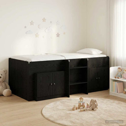 Loft Bed Frame with Cabinet 3 pcs Black Engineered Wood