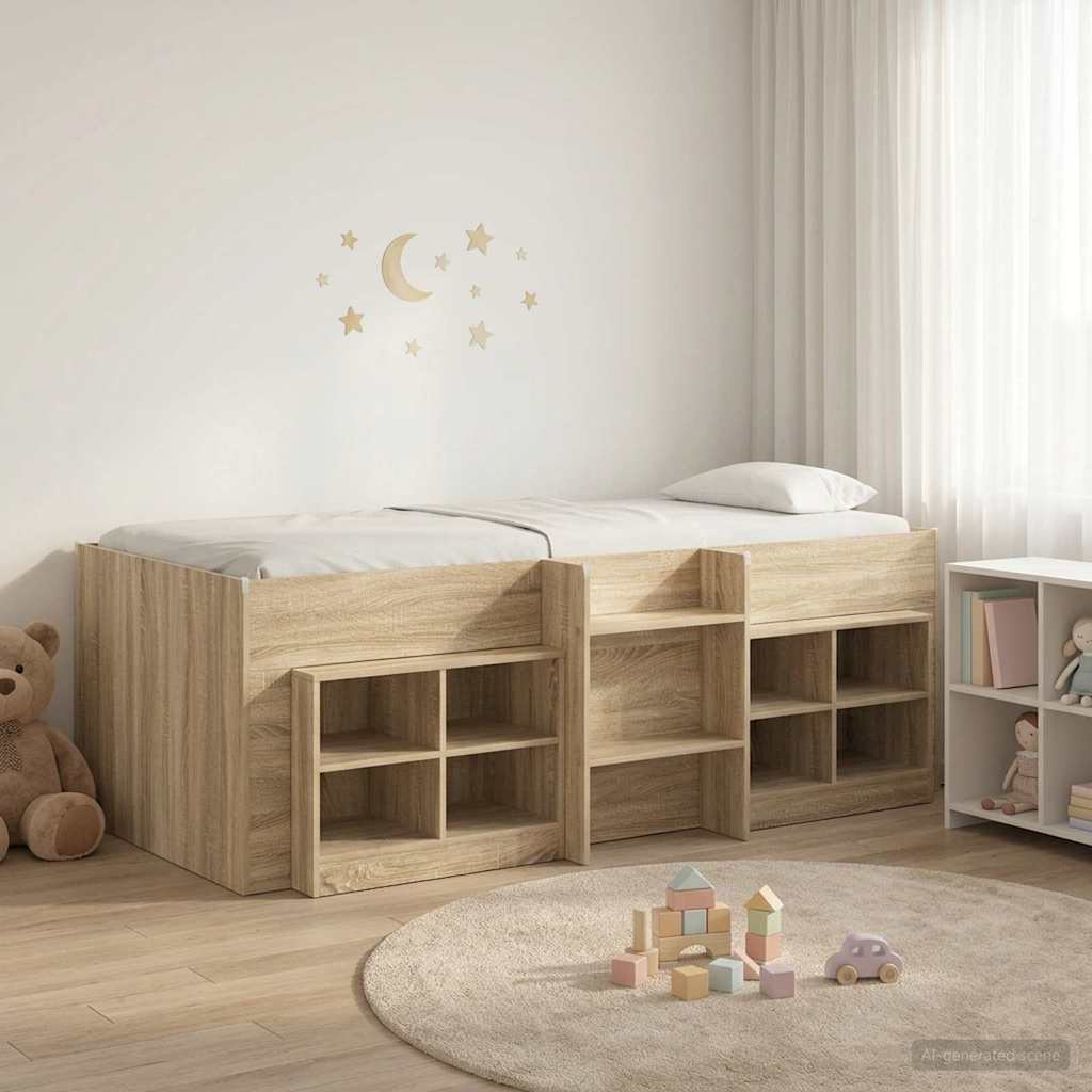 Loft Bed Frame with Cabinet 3 pcs Sonoma Oak Engineered Wood