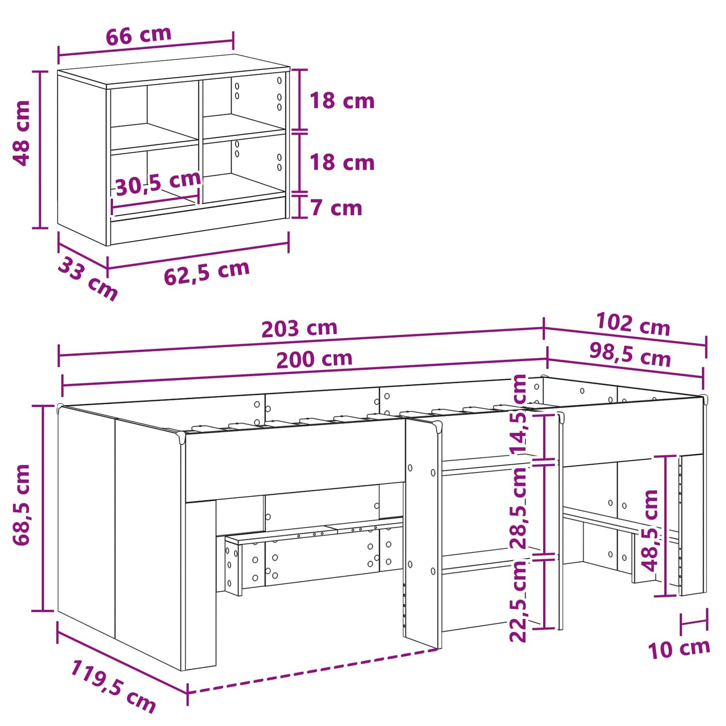 Loft Bed Frame with Cabinet 3 pcs Grey Sonoma Engineered Wood