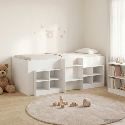 Loft Bed Frame with Cabinet 3 pcs White Engineered Wood