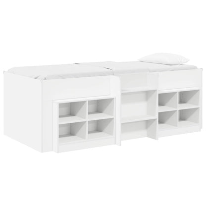 Loft Bed Frame with Cabinet 3 pcs White Engineered Wood