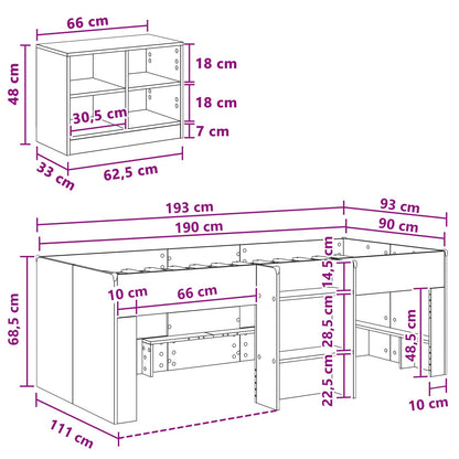 Loft Bed Frame with Cabinet 3 pcs White Engineered Wood