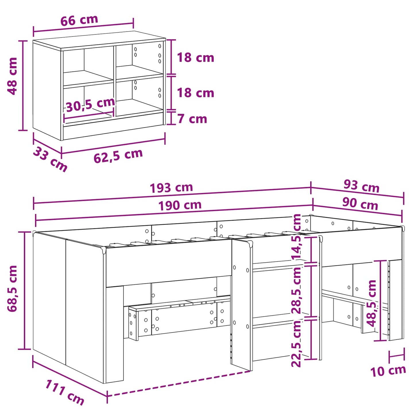 Loft Bed Frame with Cabinet 3 pcs Sonoma Oak Engineered Wood