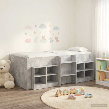 Loft Bed Frame with Cabinet 3 pcs Concrete Grey Engineered Wood