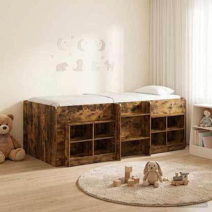 Loft Bed Frame with Cabinet 3 pcs Smoked Oak Engineered Wood
