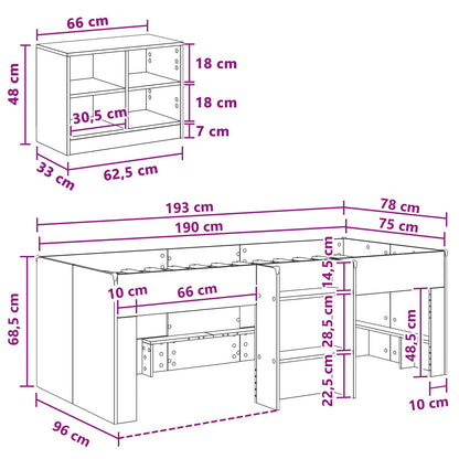 Loft Bed Frame with Cabinet 3 pcs White Engineered Wood