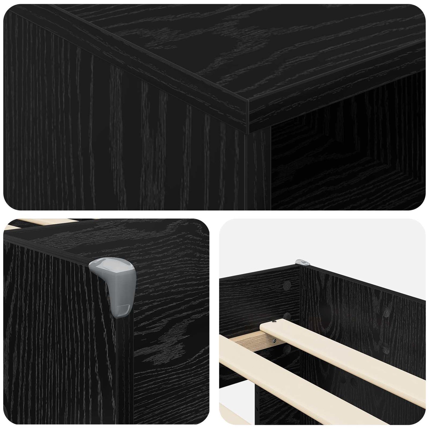 Loft Bed Frame with Cabinet 3 pcs Black Oak Engineered Wood