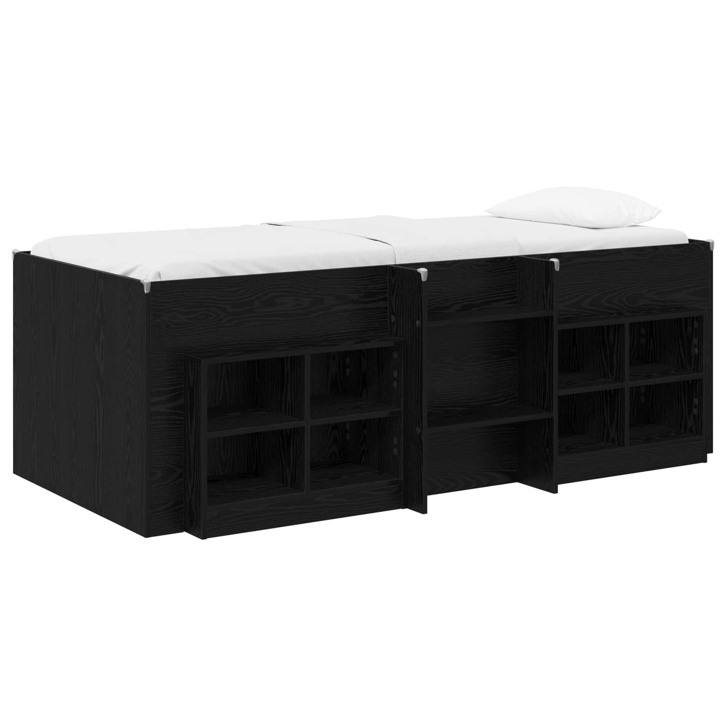 Loft Bed Frame with Cabinet 3 pcs Black Oak Engineered Wood