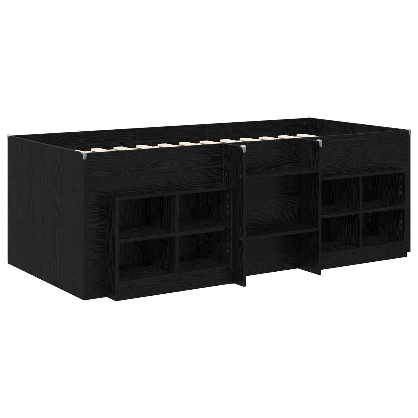 Loft Bed Frame with Cabinet 3 pcs Black Oak Engineered Wood