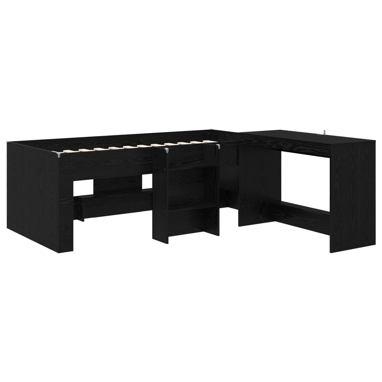 Kids'High Bed Frame with Desk Black Oak 80 x 200 cm