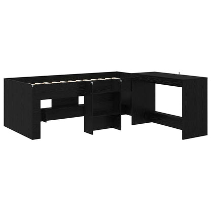 Kids'High Bed Frame with Desk Black Oak 80 x 200 cm