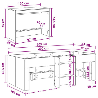 Kids'High Bed Frame with Desk 2 pcs Sonoma Oak Engineered Wood