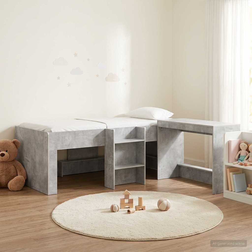 Kids'High Bed Frame with Desk 2 pcs Concrete Grey