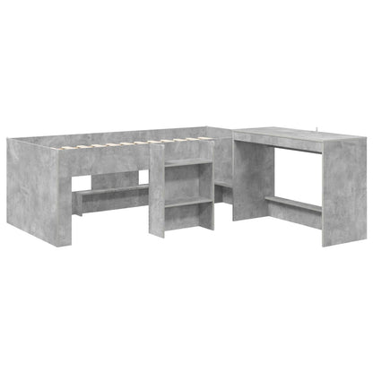 Kids'High Bed Frame with Desk 2 pcs Concrete Grey