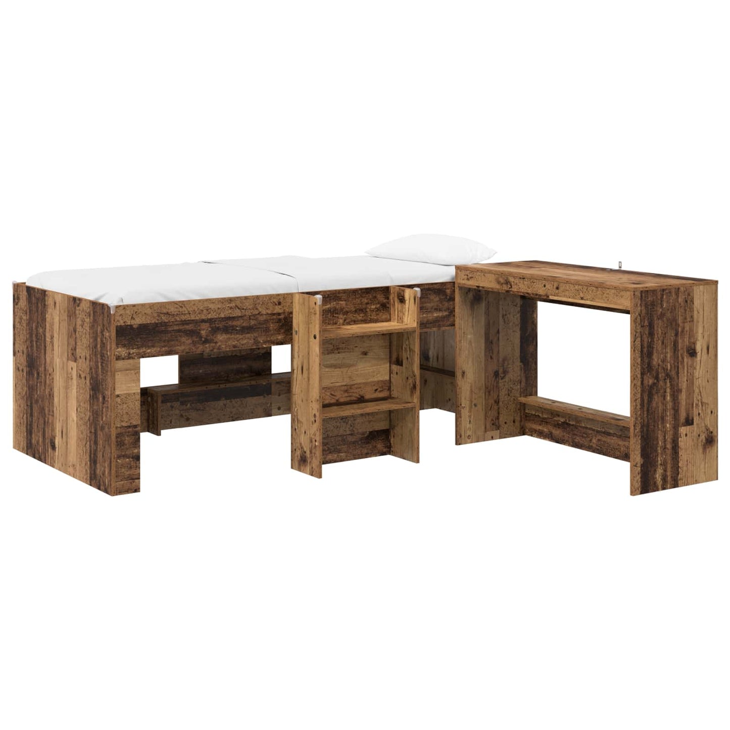 Kids'High Bed Frame with Desk 2 pcs Old wood Engineered Wood