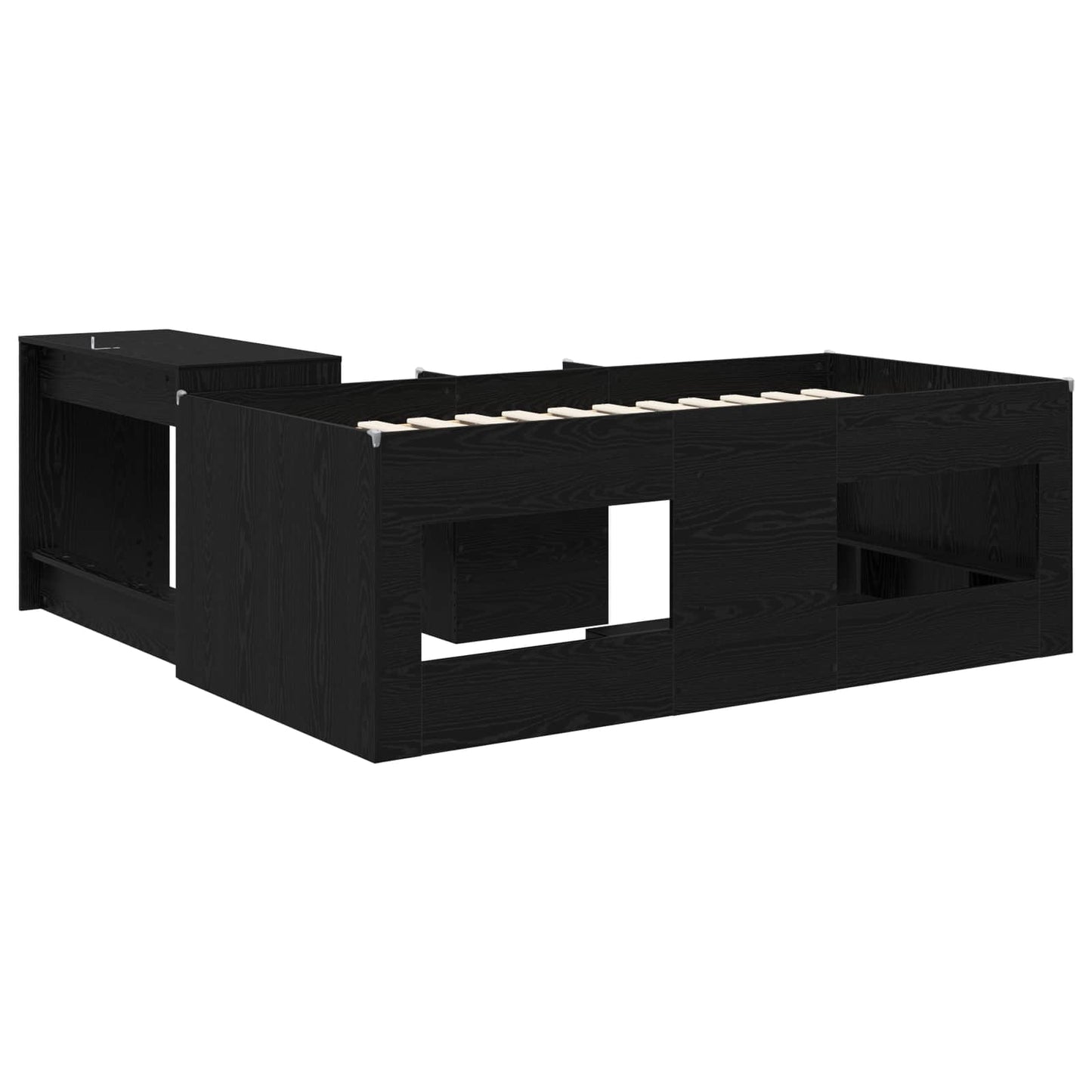 Kids'High Bed Frame with Desk 2 pcs Black Oak Engineered Wood