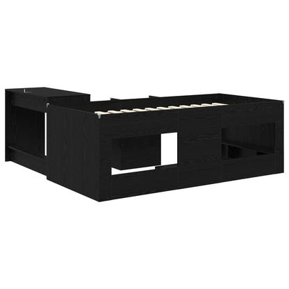 Kids'High Bed Frame with Desk 2 pcs Black Oak Engineered Wood