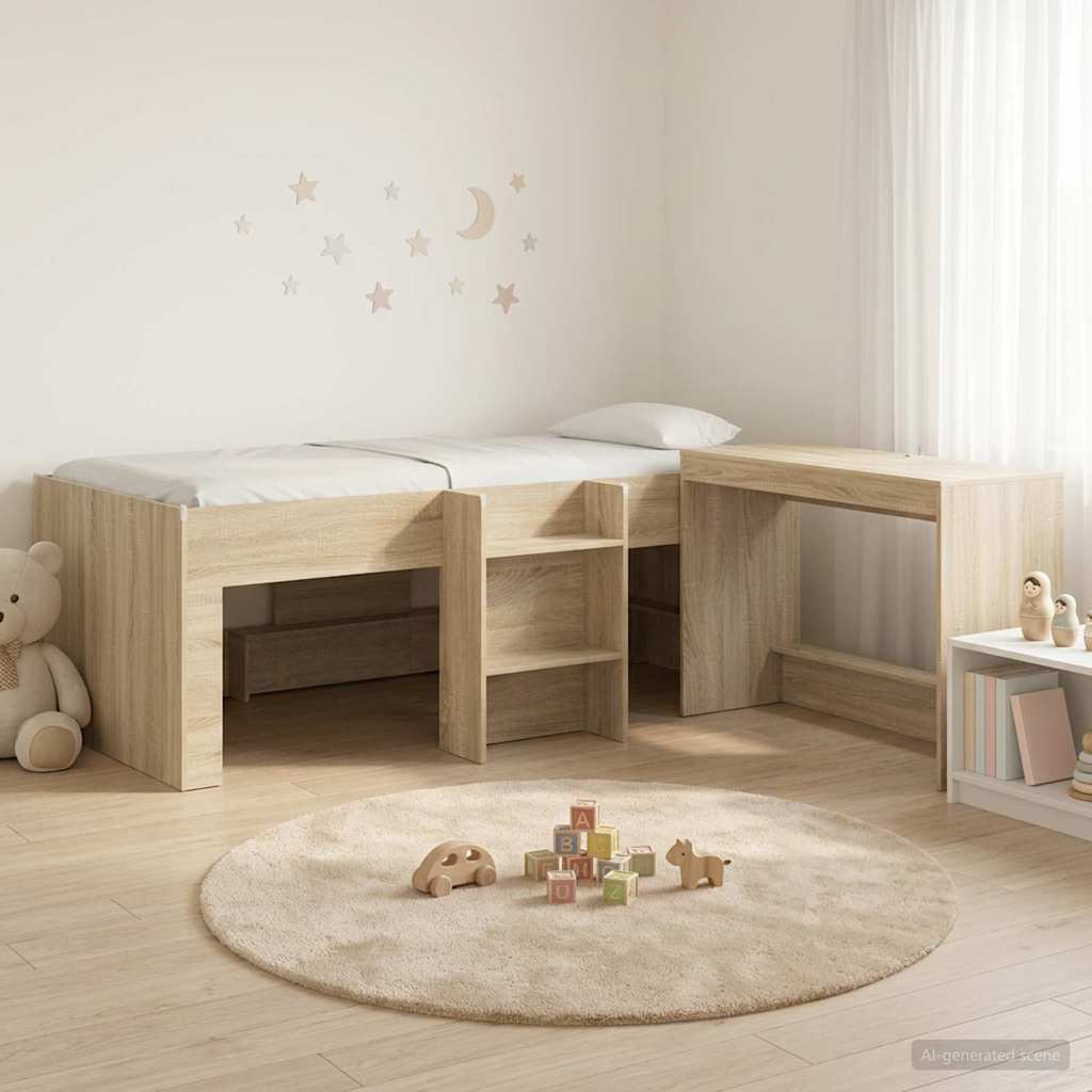 Kids'High Bed Frame with Desk 2 pcs Sonoma Oak Engineered Wood