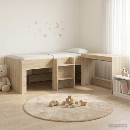 Kids'High Bed Frame with Desk 2 pcs Sonoma Oak Engineered Wood