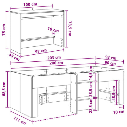 Kids'High Bed Frame with Desk 2 pcs Sonoma Oak Engineered Wood