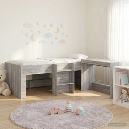 Kids'High Bed Frame with Desk 2 pcs Grey Sonoma