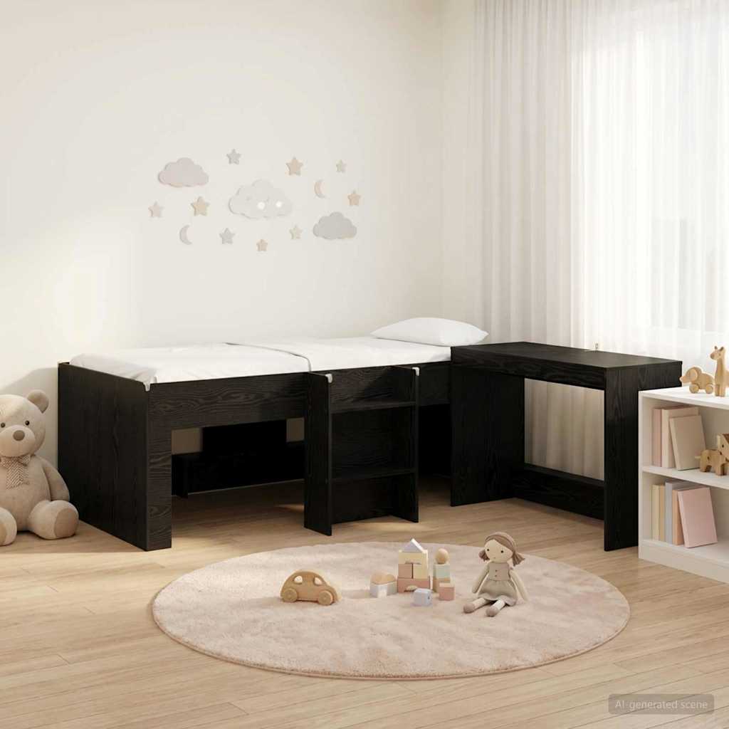 Kids'High Bed Frame with Desk 2 pcs Black Oak Engineered Wood