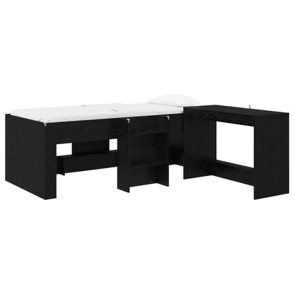 Kids'High Bed Frame with Desk 2 pcs Black Oak Engineered Wood