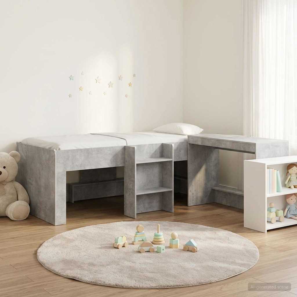 Kids'High Bed Frame with Desk 2 pcs Concrete Grey