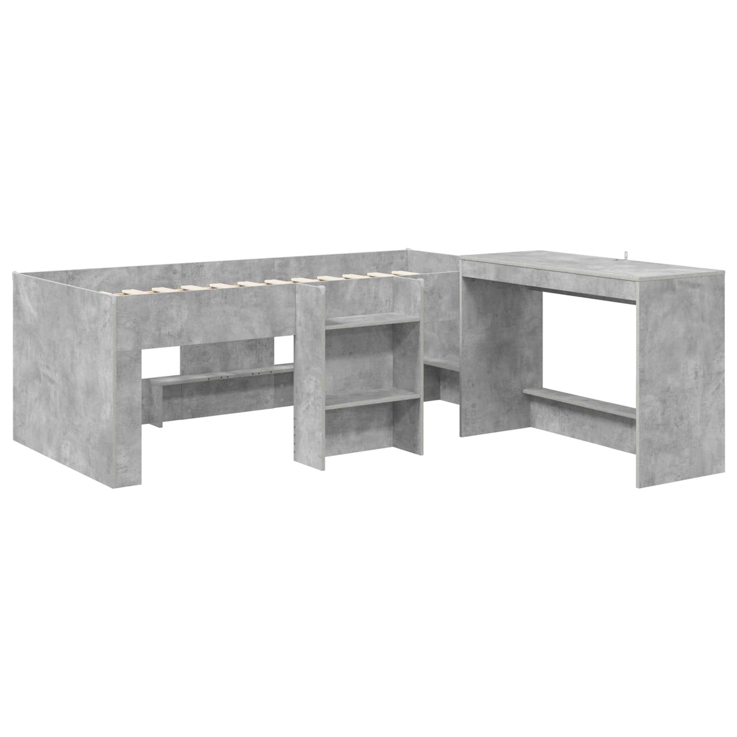 Kids'High Bed Frame with Desk 2 pcs Concrete Grey