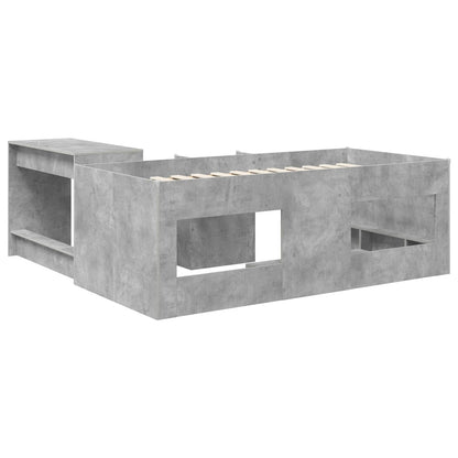 Kids'High Bed Frame with Desk 2 pcs Concrete Grey