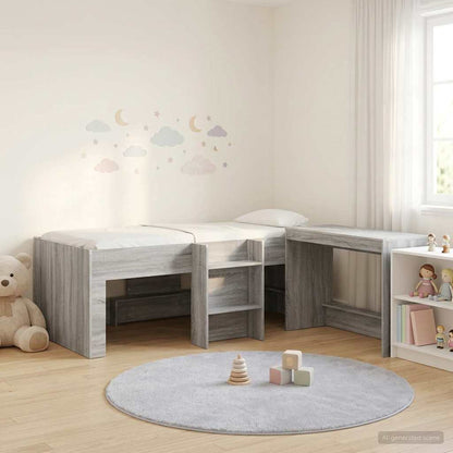 Kids'High Bed Frame with Desk 2 pcs Grey Sonoma